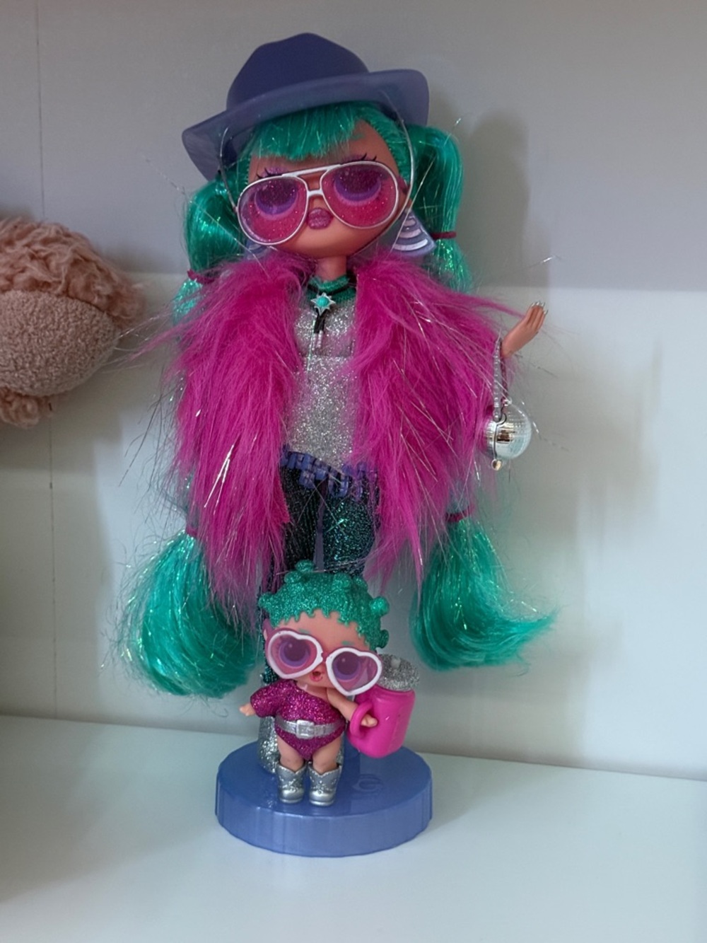 L.O.L Fashion Doll with Teal Hair & Hot Pink Fur Coat + Baby Version